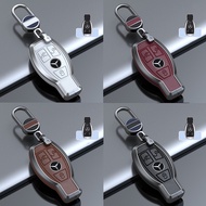 ZOBIG Zinc alloy Leather For Benz Key Fob Cover Car Key Case Shell with Keychain fit Mercedes Benz C