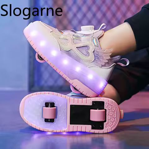 Children New Roller Sneaker Girls 2 Wheels Roller Skates Shoes with LED Light Boys Runaway Shoes GYM
