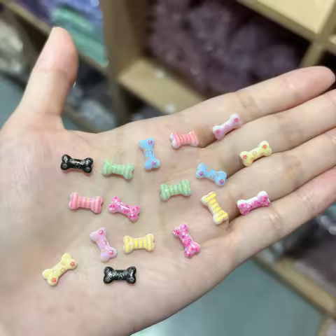 100Pcs Happy Dopamine Dog Bone Nail Charms - 3D Playful Resin Decor for Cheerful DIY Manicures