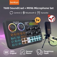 Bonkyo T600 Soundcard 48V Live Sound Card All-in-one XLR DJ Audio Interface Mixer Podcast Equipment