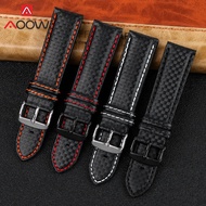 Carbon Fiber pattern Cow Leather Strap 182021222324mm Butterfly Buckle Waterproof Men Replacement Bracelet Watch Band Red