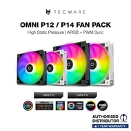 TECWARE Omni P12 / P14 Fan Packs, 4pin PWM + 3pin ARGB, 1800 RPM, PWM + ARGB SYNC, Black &amp; White