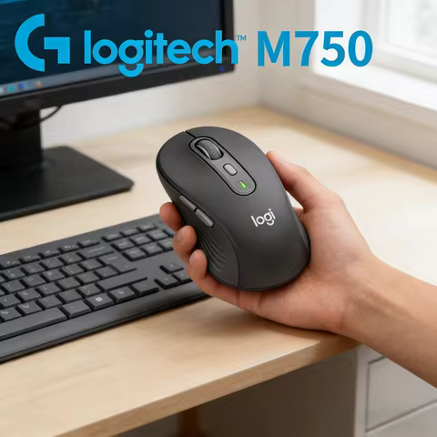 Logitech M750 Silent Wireless Mouse Ergonomic Bluetooth Multi-Device Switch for Home Office PC Lapto