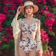 TS ชุดว่ายน้ำผู้หญิง ทูพีช บิกินี่เอวสูง เชือกผูกหลัง ลายดอกไม้ ดูไฮโซ-9920