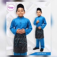 Cyan Blue Satin Baby Children's Malay Clothes L = 2y - 3y