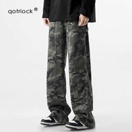 celana jeans wanita mom jeans baggy jeans Seluar jeans kamuflase berat QOTRIOCK Amerika