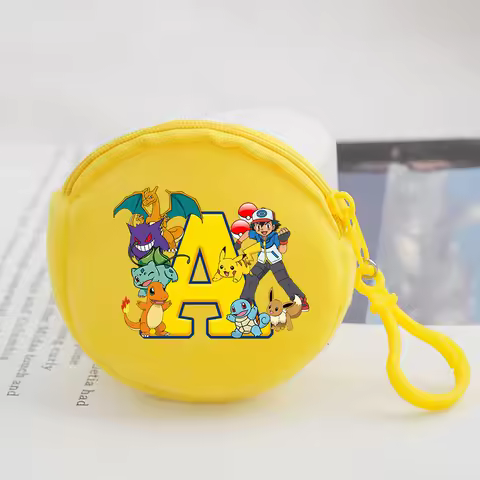 Pokemon Round Coin Purses Anime Pikachu Eevee Printed Letter Wallet Boys Girls Mini Storage Bags Car
