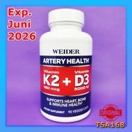 Weider Artery Health K2 + D3 180 mcg 5000 IU 90 Vegan Capsule Bone &amp; Heart Vitamin 1 Botol untuk 3 Bulan D3+K2