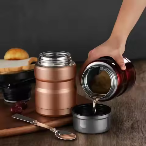 Stainless Steel Insulation Lunch Box Soup with Spoon Containers Thermo Mug Thermo Cup 500ML 750ML Va