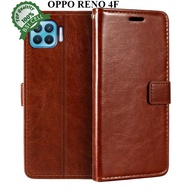 Flip Cover untuk Hp OPPO RENO 4F LEATHER CASE SARUNG HP DOMPET KULIT FLIP COVER CASE Casing Premium