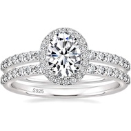 EAMTI 1.5CT 925 Sterling Silver Cubic Zirconia Bridal Rings Sets Oval Cut CZ Engagement Rings Weddin