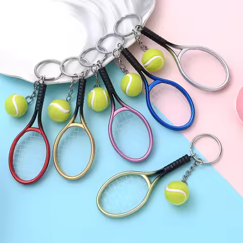 Funny Tennis Ball Mini Keychain for Women Men Racket Key Chain Accessories Bag Pendant KeyrinSouveni