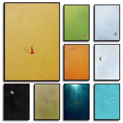 Abstract Creative Alone Girl Wall Art Poster Prints Minimalist Colorful Style Canvas Painting Pictur