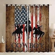 Feelyou Vintage Cowboy Blackout Curtains (2 Panels, 42 x 84 Inch) American Flag Darkening Drapes Wil