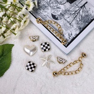 8pcs DIY Shoe Decoration Charms Set - Lovely Starfish, Heart, Plaid Chain Decors, Fashion Versatile 