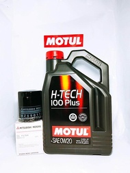 MOTUL H-TECH 100 Plus 0W-20 ECO CARS สังเคราะห์แท้ 100% 4ลิตร  ฟรี กรองน้ำมันเครื่อง มิตซูบิซิ มิราจ แอททราจ แท้ แถมฟรี เสื้อยืดสุดเท่ จาก Motul 1ตัว (ฟรีไซต์)