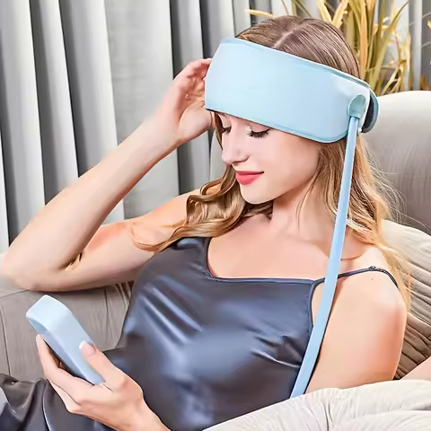 USB Powered Migraine Relief Cap - Head & Eye Massager with Compression & Heating Functions, Stress R
