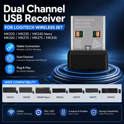 USB Receiver Replacement for Logitech MK220 MK235 MK240 Nano MK260 MK270 MK275 MK345 Wireless Mouse 