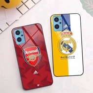 Realme 9i glass case with logos of the world's most famous football teams.