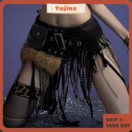 YUJINX Faux Fur Splicing Belts, Trendy Design Y2K Mini Bag Belt, Retro Chic Gyaru Cowgirl Waistband 