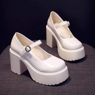 新娘鞋子女结婚高跟10cm增高鞋婚纱松糕鞋厚底鞋坡跟婚鞋婚礼Mary Jane Shoes Women Chunky Heel Small Leather Shoes