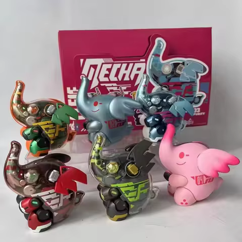 Mecha Elfie Blind Box Cute Semi Mechanical Anime Elephant Figures Stress Relief Desk Decor Collectib