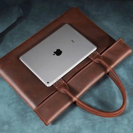 Vintage Men Crazy Horse Genuine Leather Thin Briefcase 17 Inch Laptop Cowhide Men's Documents Bag Man Business Office Handbag