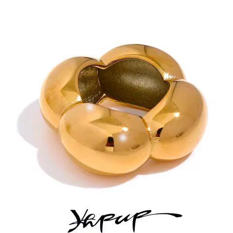 Yhpup 316l Stainless Steel Flower Hollow Big Fashion Statement Ring Waterproof Texture Jewelry Attra