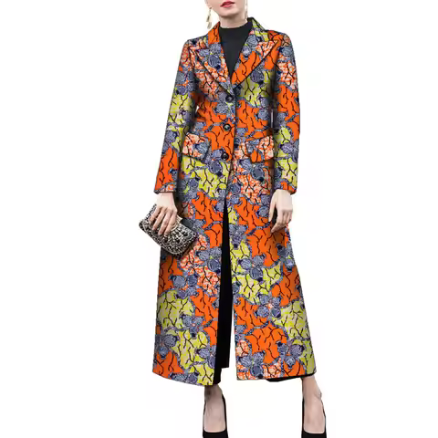 African Clothes for Women 2025 Ankara Print Long Sleeve Long Jacket Coats for Women Fashion Coat Afr