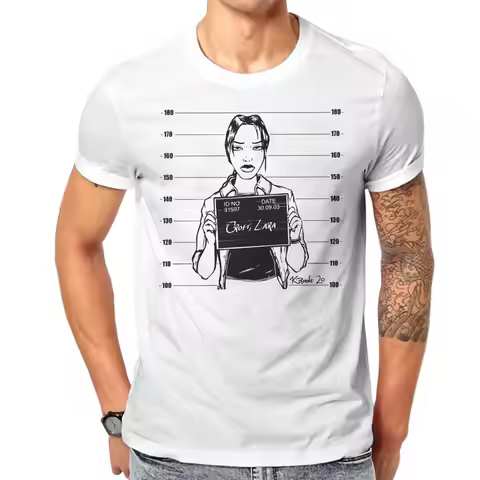 Inktomber Day1 On The Run Tomb Raider Game Lara Croft T Shirt Grunge O-Neck COTTON Short Sleeve