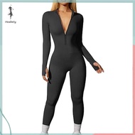 Flash Sale Phụ Nữ Của Yoga Jumpsuit Tập Thể Dục Gân Dài Tay Áo Phía Trước Zip Thể Thao Màu Rắn Bodys