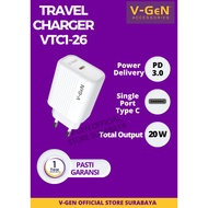 V-GeN VTC1-26 Fast Charging QC 3.0 PD 20W Type C VGEN Charger Adapter