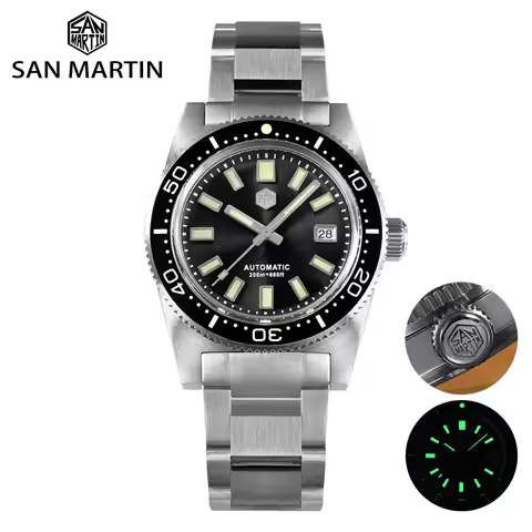 San Martin New 62mas 37mm Diver Mens Watch Classic Luxury Sapphire ST2130 SW200 Automatic Mechanical