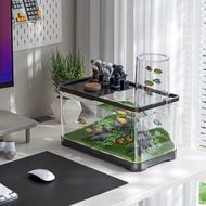 Aquarium Fish Tank Desk Aquarium Set AS Plastic Aquarium With Water Pump Mini Fish Tank for Beginner