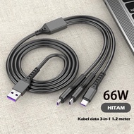 Kabel Data Pengisian Cepat 3-in-1 Super Charger 66W untuk iPhone iOS Android Kompatibel dengan iPhon