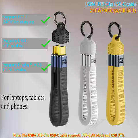 240W Fast Charging Keychain USB C Cable Short,40Gbps Data Type C to Type C Flexible Cord,USB Type C