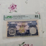 Uang Kuno Indonesia 1959 Bunga 500 Rupiah 2 Huruf UNC PMG 63 Rare
