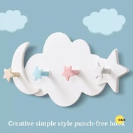 H&X Cartoon Star Moon Cloud 4-Hook Wall Hanger No-Drill Key Bag Bathroom Organizer
