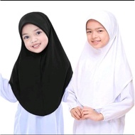 Tudung Sarung Sekolah Budak  Dagu Getah Putih Nila &Hitam/ Size Xs.S.M.L-(Awning Lembut Gatak) -Kain
