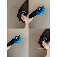 French vintage shell flower hair clip, velvet retro high-end side clip, beaded flower fringe hair cl