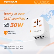 TESSAN Universal Travel Adapter รองรับ PD ชาร์จเร็ว GaN 35W/65W/100W สำหรับเครื่องลอน เครื่องหนีบผม