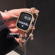 KVZUVUU | สายนาฬิกาโลหะสำหรับสุภาพสตรี แบบสี่เหลี่ยมประดับเพชร ใช้ได้กับ Apple Watch S10