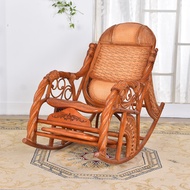 Household Natural Rattan Chair Rocking Chair Recliner Leisure Chair Old-Fashioned Pure Rattan Rocking Chair for the Elderly Casual Solid Wood Rocking Chair