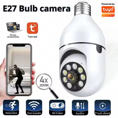 Tuya E27 Bulb Wifi Surveillance Camera Wireless Night Vision HD Automatic Human Tracking Security Ba