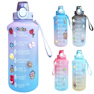 2 L Water Bottle Water Bottle 2L Large Water Bottle With Straw and Strap and Time Markings, BPA Free, Leakproof, for Fitness Sport Outdoor Hiking Free 3D sticker