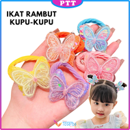 Ikat Rambut Anak Perempuan Bentuk Kupu-Kupu 2IN1 Kunciran Manik-Manik Kilau Sequin Aksesoris Rambut