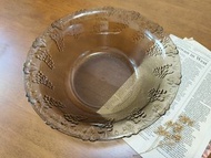 早期全新KIG灰褐色霧面浮雕玻璃碗公 碗徑27.5cm 大湯碗 雞尾酒 深碗 水果盤 大碗公 復古餐具 絕版老件