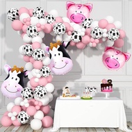 142pcs White Pink Balloon Garland Arch Kit, 12inch Cow Printed Balloons for Farm Birthday Party Cow Farmland Theme Party Decor