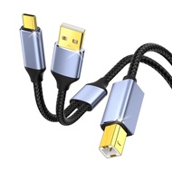 MeloAudio USB Printer Cable, USB B to USB C & USB A, 2-in-1 USB 2.0 MIDI Cable to USB C/A, OTG Cable