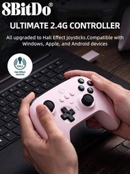 8bitdo 8bitdo Ultimate 2.4g 無線pc控制器,霍爾效應搖杆更新,帶充電座,與pc Windows 10 11 Android Steam Deck Ios Apple Ipados Tvos Macos和樹莓派兼容,遊戲機搖桿,反饋2 Pro背部撥桿按鈕自定義配置切換按鈕,3個配置文件,瞬間切換的ultimate軟件可通過pc上的振動功能,2.4g適配器,藍牙或有線usb連接,粉色